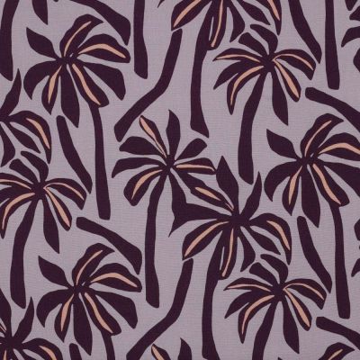 Tissu Viscose légère Palmier violet sur fond Lilas - Par 10 cm