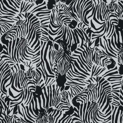 Tissu Viscose légère zèbre noir sur fond Blanc - Par 10 cm