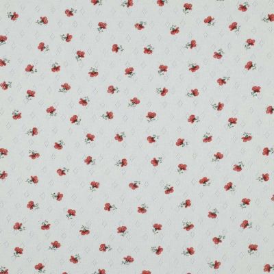 Tissu Jersey Coton ajouré Petites roses rouges sur fond Blanc - Par 10 cm
