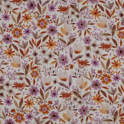 Tissu Nid d&#039;abeille imprimé Fleuris sur fond Ecru - Par 10 cm