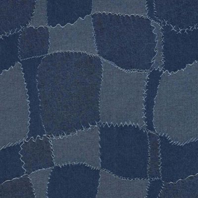 Tissu Jeans jacquard motif patchwork Bleu jean - Par 10 cm