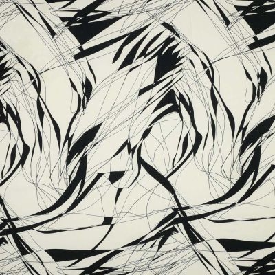 Tissu Viscose légère Abstrait noir sur fond Blanc - Par 10 cm