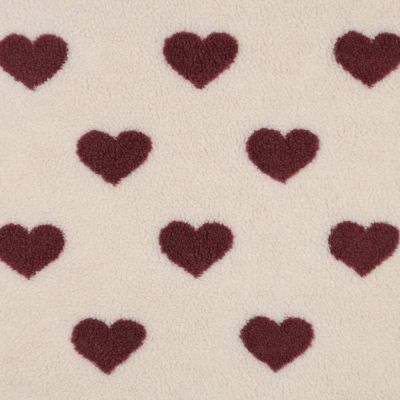 Tissu Fausse fourrure Mouton coeurs Lina rouges sur fond Beige - Par 10 cm