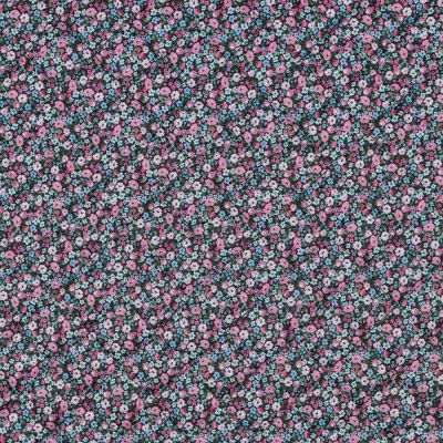 Tissu Matelassé fleuris bleu digital envers uni Noir - Par 10 cm