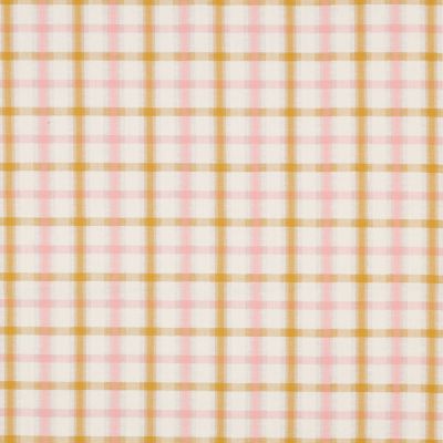 Tissu vichy Carrélia rose et doré sur fond Blanc cassé - Par 10 cm