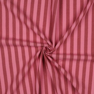 Tissu Popeline de Coton Rayures Roses sur fond Rouge foncé - Par 10 cm