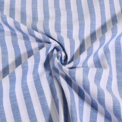 Tissu Coton Fil teint rayé bleu sur fond Blanc - Par 10 cm