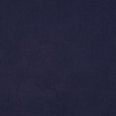 Tissu Double gaze  fleurs brodés Florima sur fond Bleu marine - Par 10 cm