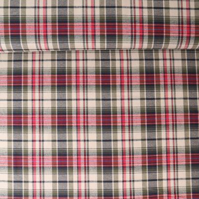 Tissu Coton Chemise Noa Carreaux Rouges, Verts et Bleus sur fond Ecru - Par 10 cm