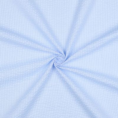 Tissu Seersucker Coton Rayures sur fond Bleu clair - Par 10 cm