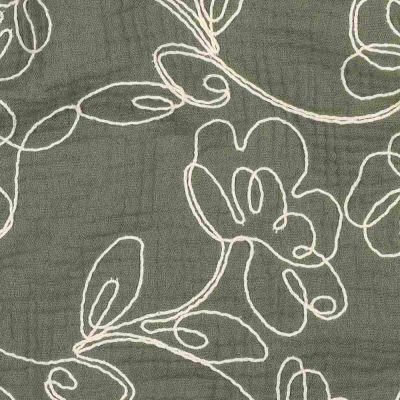 Tissu Double gaze blanc Ecloria sur fond Vert kaki foncé - Par 10 cm