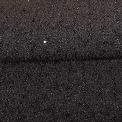 Tissu Maille Pull Mini pompom et paillettes sur fond Noir - Par 10 cm