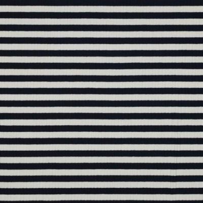 Tissu Jersey Maille Polo rayé Blanc sur fond Bleu marine - Par 10 cm