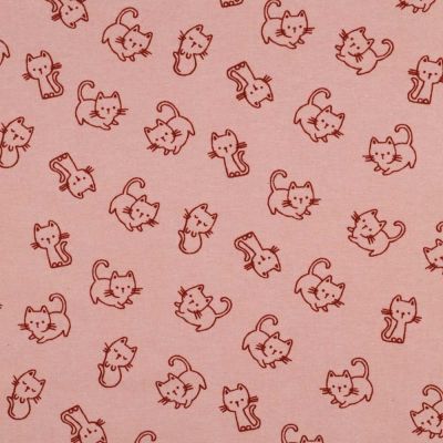 Tissu Coton imprimé Patachat rouge sur fond Rose poudré - Par 10 cm