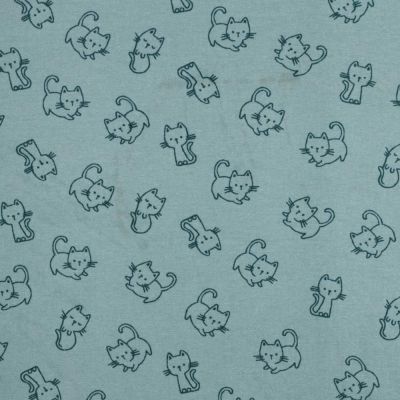 Tissu Coton imprimé Patachat bleu sur fond Bleu gris - Par 10 cm