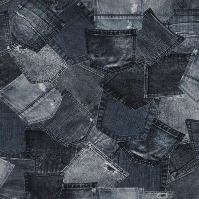 Tissu Jersey Coton digital Poppy imprimé poches de jean Bleu - Par 10 cm