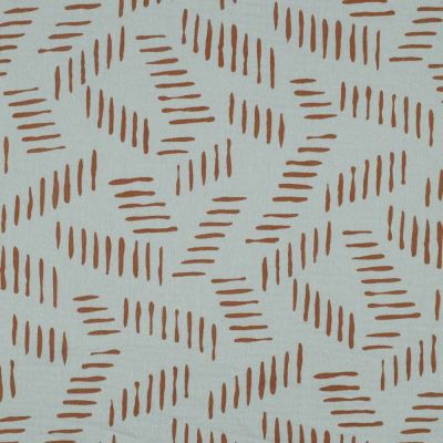 Tissu Double gaze Ikaté rouille sur fond Vert d&#039;eau - Par 10 cm