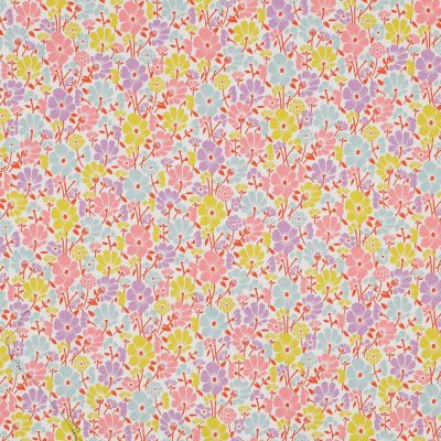 Tissu Coton enduit Poppy Fleurs pastels sur fond Blanc - Par 10 cm