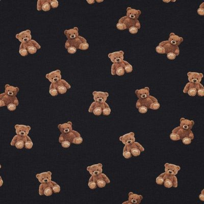 Tissu Jersey Coton Bio digital Ours marrons sur fond Noir - Par 10 cm