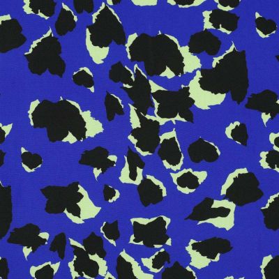 Tissu Viscose Tacheté noir sur fond Bleu cobalt - Par 10 cm
