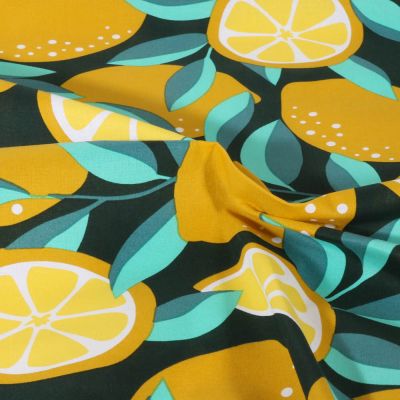 Tissu Coton  Fruité citron sur fond Noir - Par 10 cm