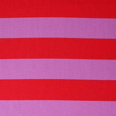Tissu Toile Canvas rayures Popika  rouges sur fond Violet - Par 10 cm