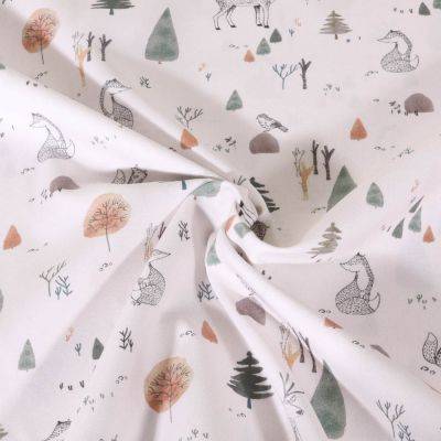 Tissu Popeline de Coton digital Poppy Animaux à la forêt sur fond Blanc cassé - Par 10 cm