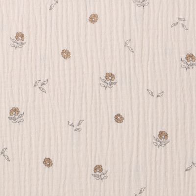 Tissu Double Gaze  fleurs Elior sur fond Beige clair - Par 10 cm