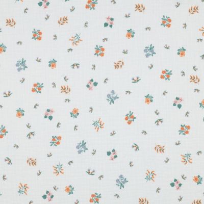 Tissu Double gaze petites fleurs Pastelou sur fond Blanc cassé - Par 10 cm
