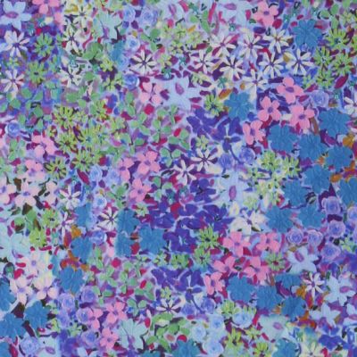 Tissu Ecovero fleurs Mireva sur fond Bleu lavande - Par 10 cm