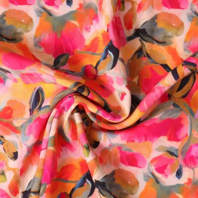 Tissu Ecovero Novera fleurs Roses sur fond Pêche - Par 10 cm