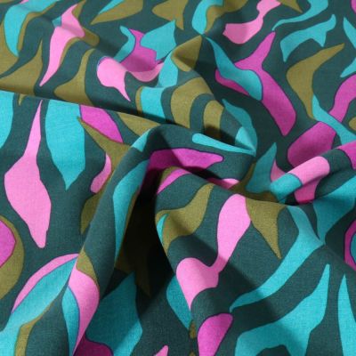Tissu Viscose lenzing EcoVero Flammes Tropicales sur fond Vert émeraude - Par 10 cm