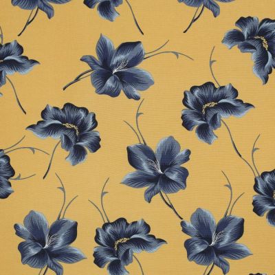 Tissu Viscose Amaryllis sur fond Jaune - Par 10 cm