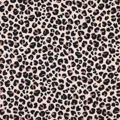 Tissu Jersey stretch Onyxa léopard Noirs sur fond Beige - Par 10 cm