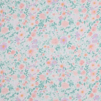Tissu Double gaze fleurs Florapastel sur fond Blanc - Par 10 cm