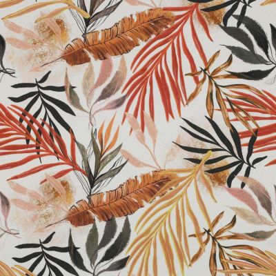Tissu Toile de Coton Canvas Poppy Feuilles automne sur fond Blanc - Par 10 cm