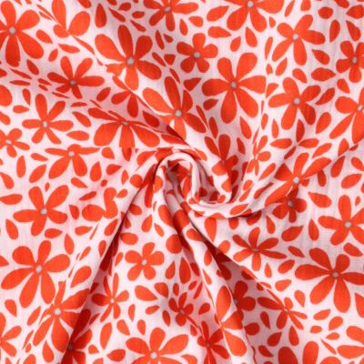 Tissu Double gaze de Coton Daisy Pop fleurs Corail sur fond Rose pâle - Par 10 cm