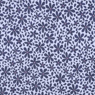 Tissu Double gaze de Coton fleurs Bloomie bleues sur fond Mauve clair - Par 10 cm