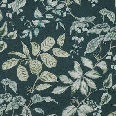 Tissu Toile de Coton Canvas Poppy Feuillage tons vert sur fond Vert canard - Par 10 cm