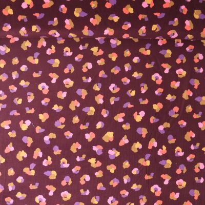Tissu Jersey Bord Côte Mila motif léopard multicolore sur fond Bordeaux - Par 10 cm