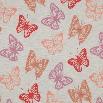 Tissu Jersey Coton Papillon Glitter sur fond Ecru chiné - Par 10 cm