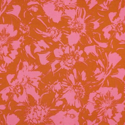 Tissu Viscose extensible Fleurs Milou sur fond Brique - Par 10 cm
