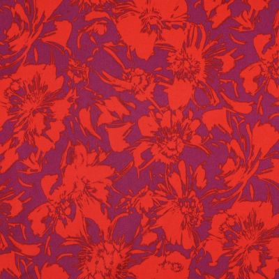 Tissu Viscose extensible Fleurs Milou sur fond Violine - Par 10 cm