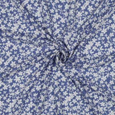 Tissu Viscose imprimé Petites Fleurs Blanche sur fond Bleu gris - Par 10 cm