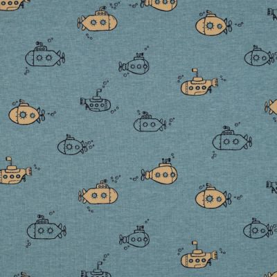 Tissu Jersey Coton Soumsoum sur fond Bleu - Par 10 cm