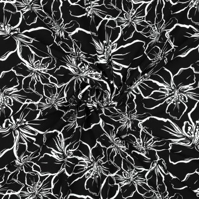 Tissu Viscose EcoVero grandes fleurs Blanche sur fond Noir - Par 10 cm