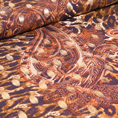 Tissu Mousseline Motifs cachemire lurex sur fond Jaune - Par 10 cm