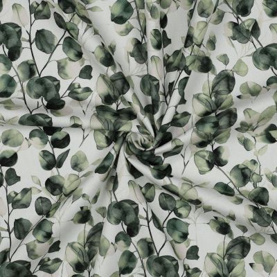 Tissu Toile de Coton Canvas digital Eucalyptus sur fond Blanc - Par 10 cm
