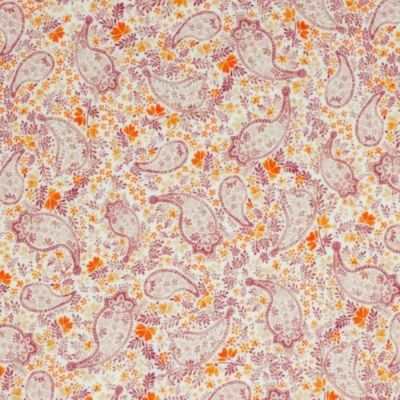 Tissu Double gaze de Coton Paisley fleuris orange sur fond Blanc cassé - Par 10 cm