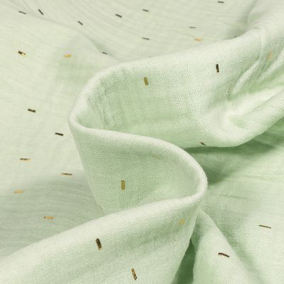 Tissu Double gaze Confettis rectangulaires dorés sur fond Vert pastel - Par 10 cm